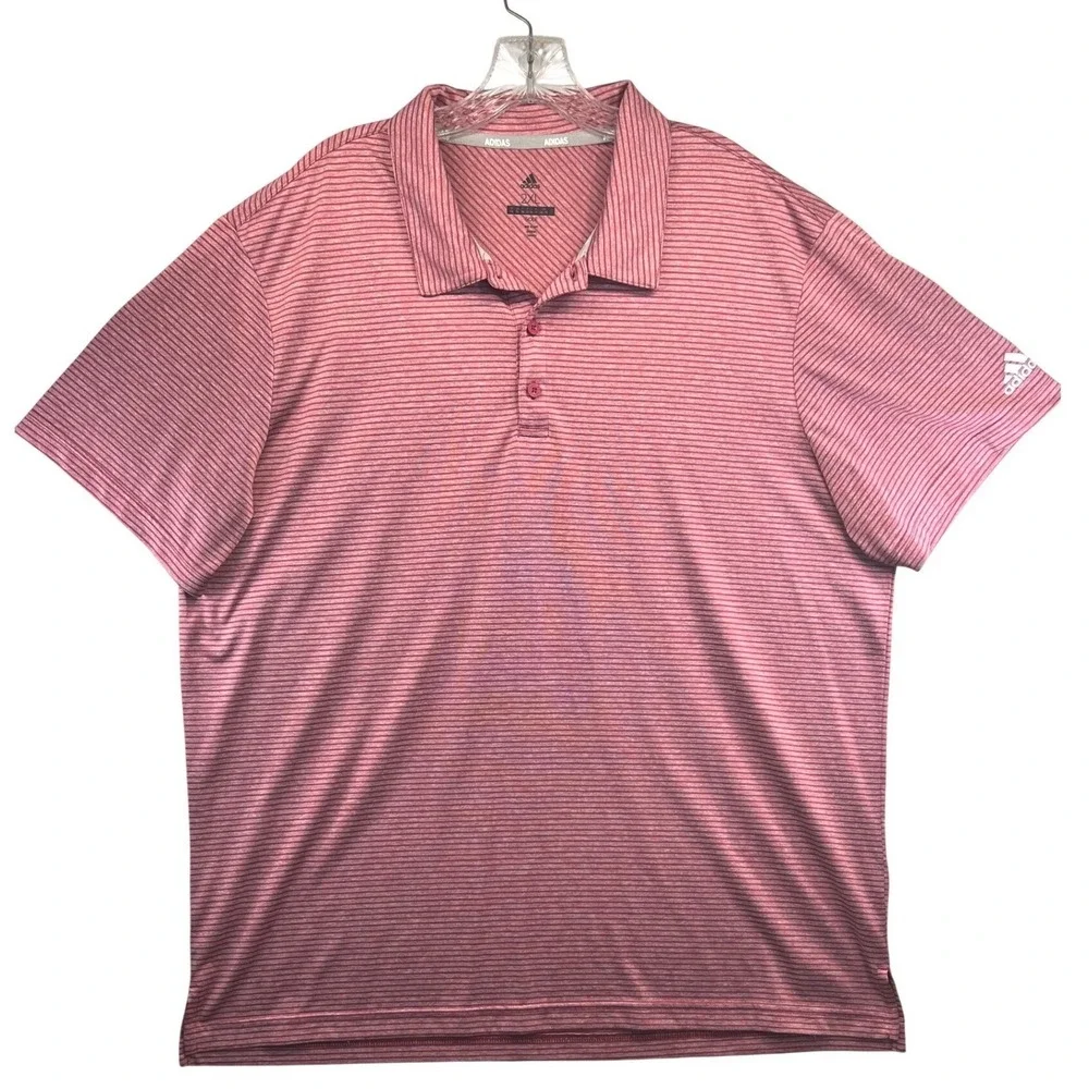 Adidas Golf Mens 2XL Red White Striped Short Sleeve Performance Polo Shirt